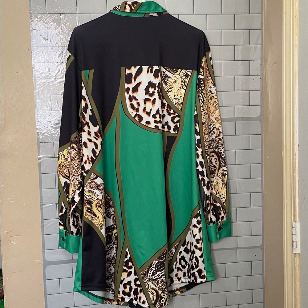 Chic Patchwork Leopard & Paisley Print Mini Shirt… - image 4